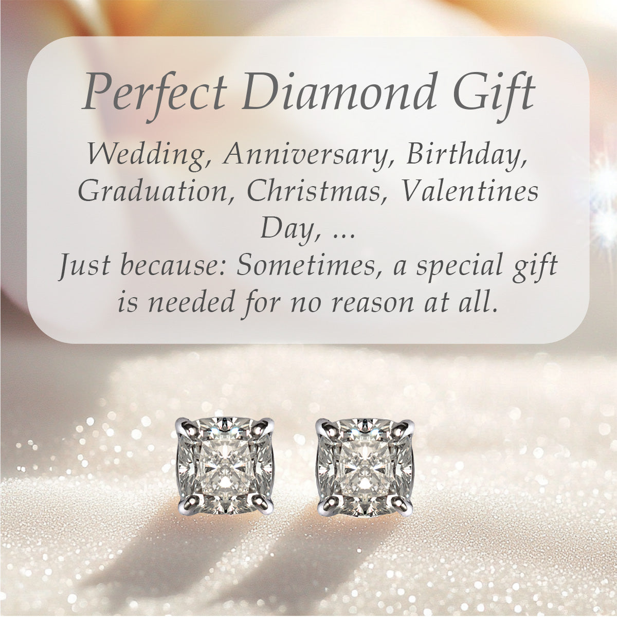 Cushion Cut Stud Earrings, 2 Stones .60ct, 1ct, 1.40ct, 2ct, 4ct Lab Grown Diamond With 18K Gold Settings, White, Yellow, Rose Gold