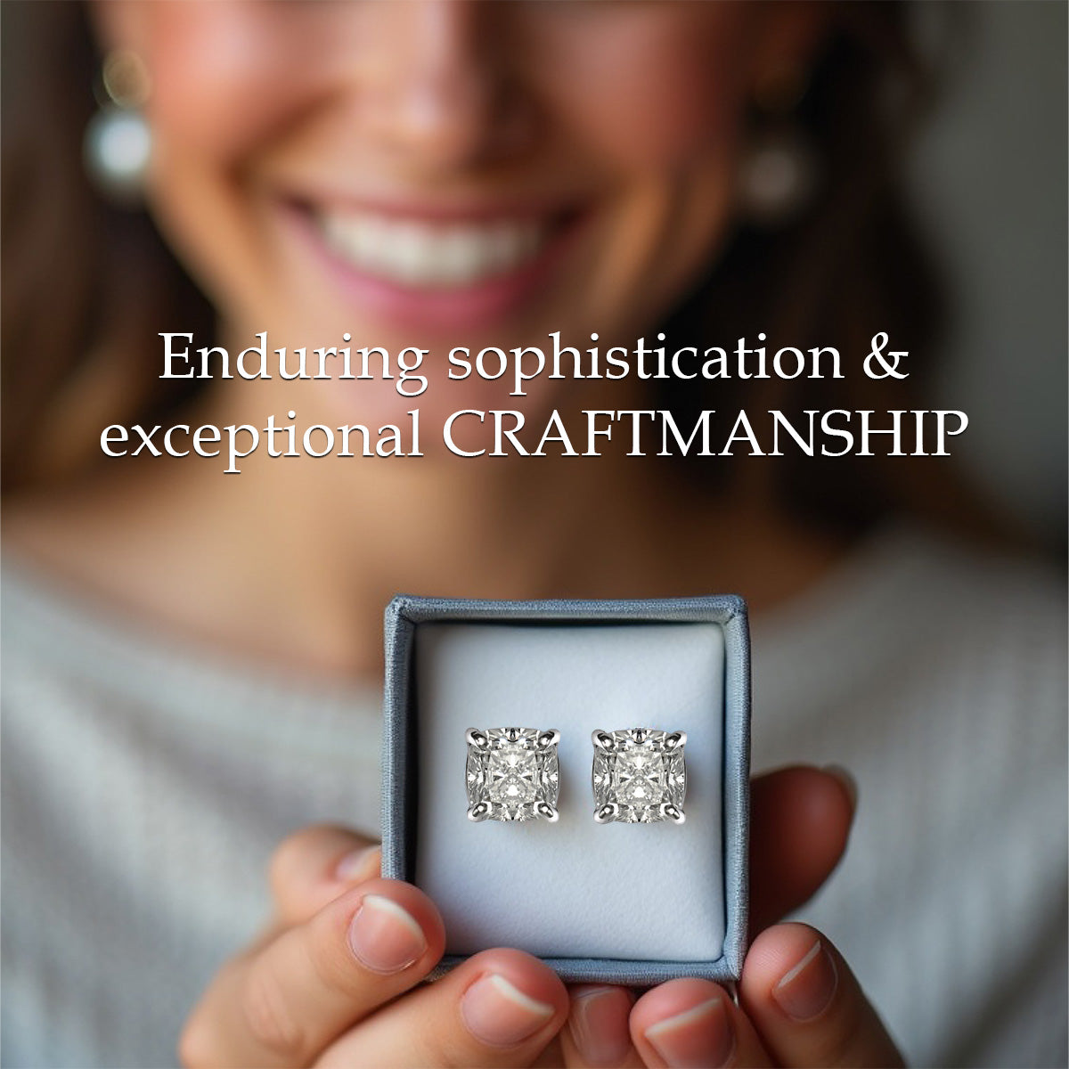 Cushion Cut Stud Earrings, 2 Stones .60ct, 1ct, 1.40ct, 2ct, 4ct Lab Grown Diamond With 18K Gold Settings, White, Yellow, Rose Gold