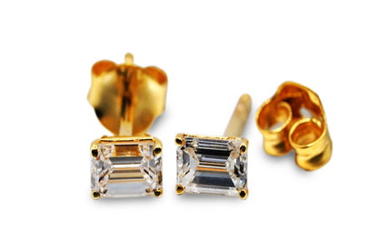 Emerald Cut Stud Earrings, 2 Stones 0.60ct, 1ct, 1.4ct, 2ct, 4ct Lab Grown Diamond With 18K Gold Settings, White Gold, Yellow Gold, Rose Gold