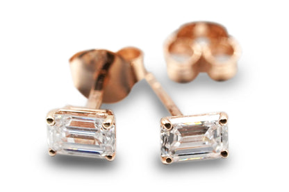 Emerald Cut Stud Earrings, 2 Stones 0.60ct, 1ct, 1.4ct, 2ct, 4ct Lab Grown Diamond With 18K Gold Settings, White Gold, Yellow Gold, Rose Gold