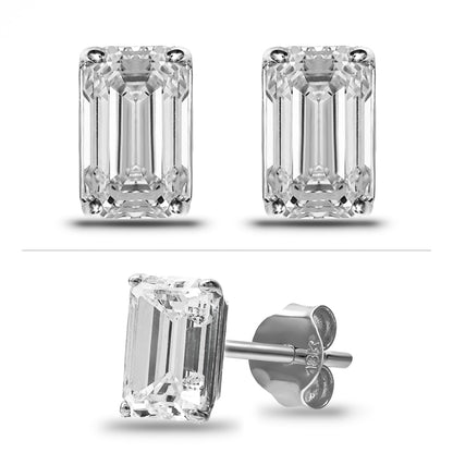 Emerald Cut Stud Earrings, 2 Stones 0.60ct, 1ct, 1.4ct, 2ct, 4ct Lab Grown Diamond With 18K Gold Settings, White Gold, Yellow Gold, Rose Gold
