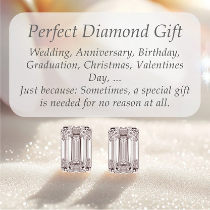 Emerald Cut Stud Earrings, 2 Stones 0.60ct, 1ct, 1.4ct, 2ct, 4ct Lab Grown Diamond With 18K Gold Settings, White Gold, Yellow Gold, Rose Gold