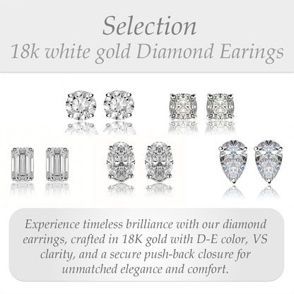 Emerald Cut Stud Earrings, 2 Stones 0.60ct, 1ct, 1.4ct, 2ct, 4ct Lab Grown Diamond With 18K Gold Settings, White Gold, Yellow Gold, Rose Gold