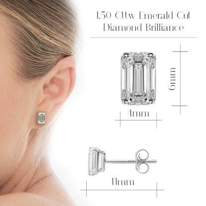 Emerald Cut Stud Earrings, 2 Stones 0.60ct, 1ct, 1.4ct, 2ct, 4ct Lab Grown Diamond With 18K Gold Settings, White Gold, Yellow Gold, Rose Gold